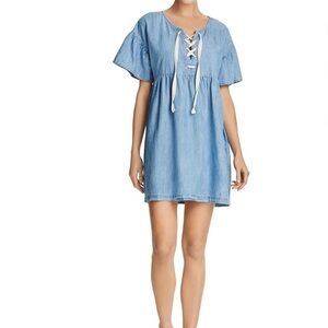 Joie Womens Lace Up Chambray Dress, Denim Jean Blue Cotton blend Sz M